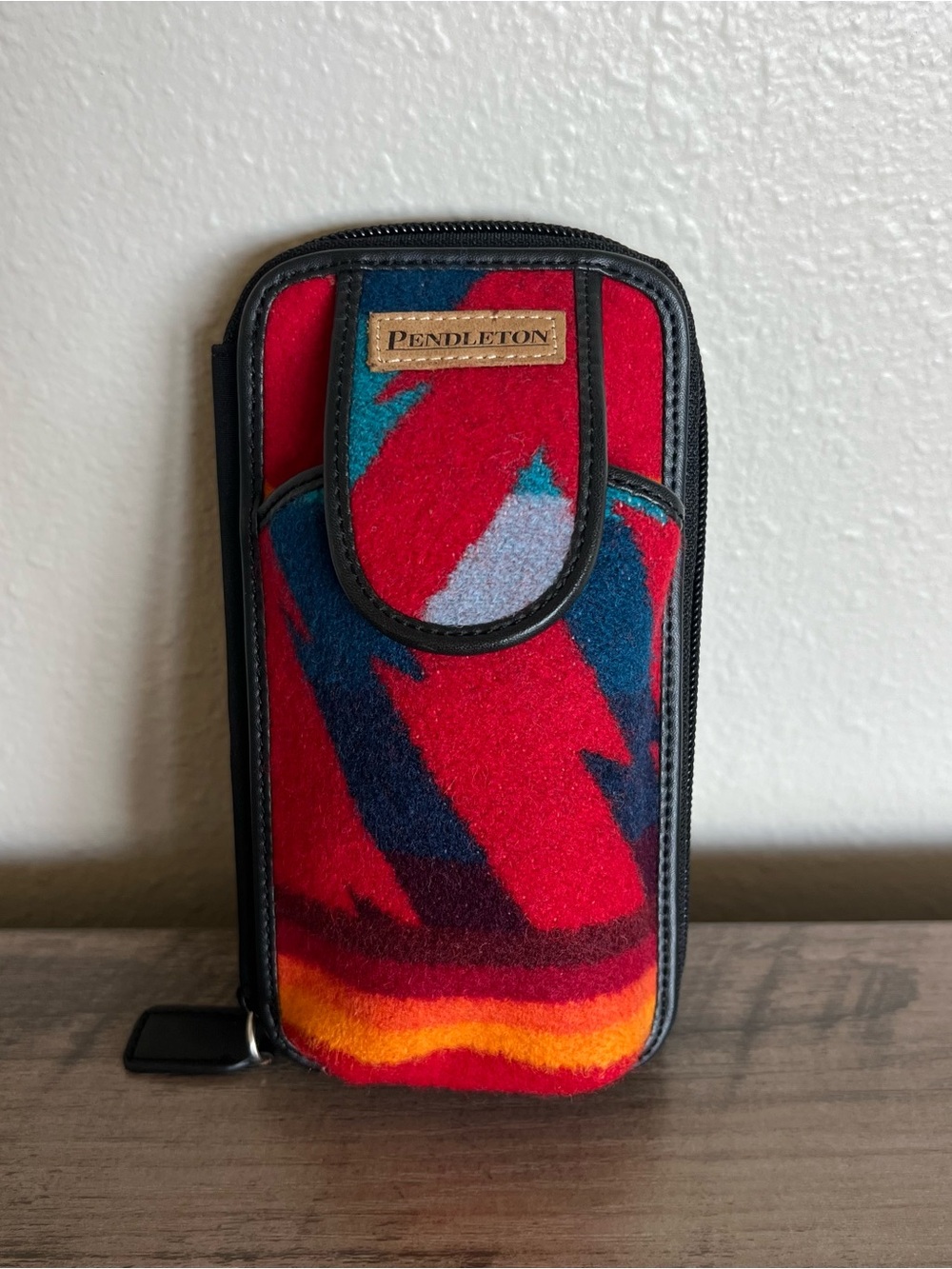 Vintage Pendleton Aztec Wool Wallet Zipper Wristlet w/ Mirror Colorful